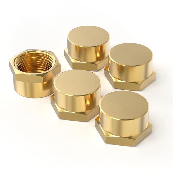 GASHER 3/4"NPT Brass Pipe Cap, NPT Female Thread Socket Pipe End Cap Plugs Fitting 2PCS