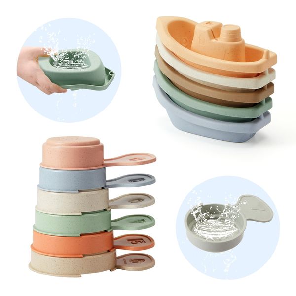 Bath Toys Floating Boats with Bathing Spoon, 11 PCS Bathtub Mold Free Bath Toy for Babies Water Table Toys Toddler Birthday Gift for Preschool Boys/Girls