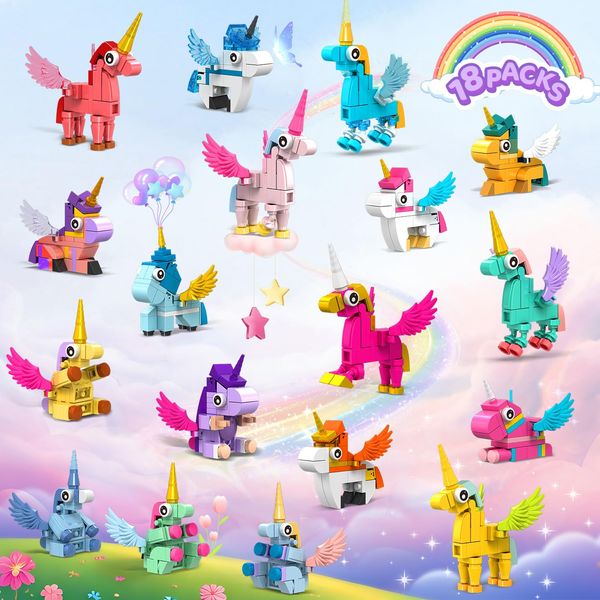 18 Pack Party Favors for Kids Building Set, 740 PCS Mini Animals Building Blocks Toy for Stocking Stuffers Classroom Prizes Goodie Bags, Easter Christmas Birthday Gifts for Boys Girls Ages 6-12+