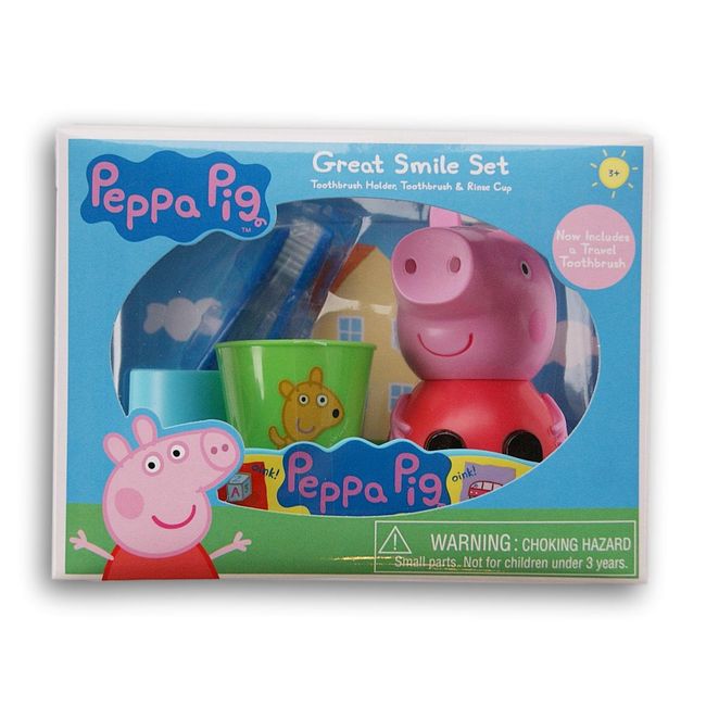 GBG beauty One Peppa Pig Great Smile Set Toothbrush Holder, Toothbrush & Rinse Cup