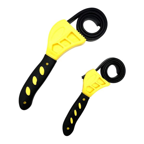 KOSTOO 2 Piece Rubber Strap Adjustable Wrenches, Multi Tool Universal Wrench Use for Any Shape Opener Tool, Car Repair Tools, Oil Filter Wrench Set, Pipe Wrench, Mechanics, Plumbers (Yellow)