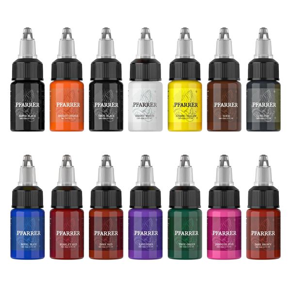 PFARRER Tattoo Farbe Set 1/2 oz (15ml) Tattoo Supply 14 Colors Pigment Kit Tattoo Ink USA TI7003-15-14