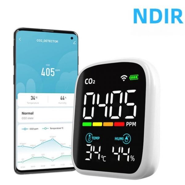 Fine Dust Meter Air Quality Meter WiFi CO2 Tester Detector High Precision Carbon Dioxide Monitor LED Display Infrared Sensor Hygrometer Gas Analyzer, With Wifi