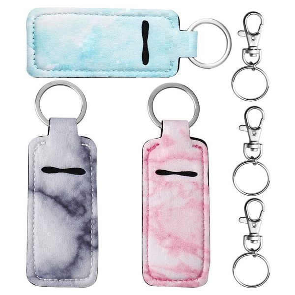 Pengxiaomei 3 Pcs Chapsticks Holder Keychain Stocking Stuffers for Women Lip Balm Holder Chapsticks Keychain Holder for Lipstick (Pink, Blue, Grey)