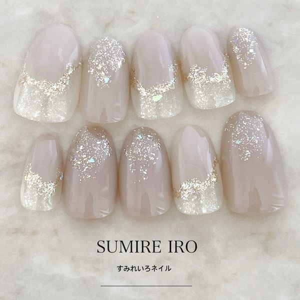 Nail tips False nails Bridal nails Short Long design Simple nails Nails Beige nails Small nails Large nails Berry short Chibi nails Adult nails False nails Custom nails<br> [2052] Adult beige greige reverse French lame