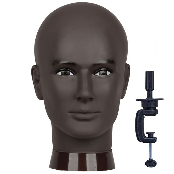 NEWSHAIR Bald Mannequin Head Male Wig Head Professional Cosmetology for Wig Making and Display Hat Helmet Glasses or Masks Display Head Model with Free Clamp Stand (Blck)