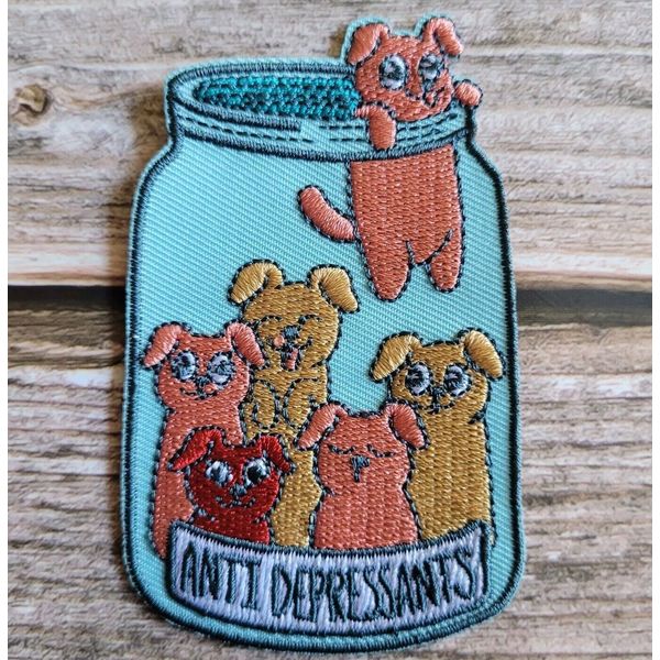 Anti Depressants Puppy Dog Mental Health Adorable Embroidered Iron on Patch