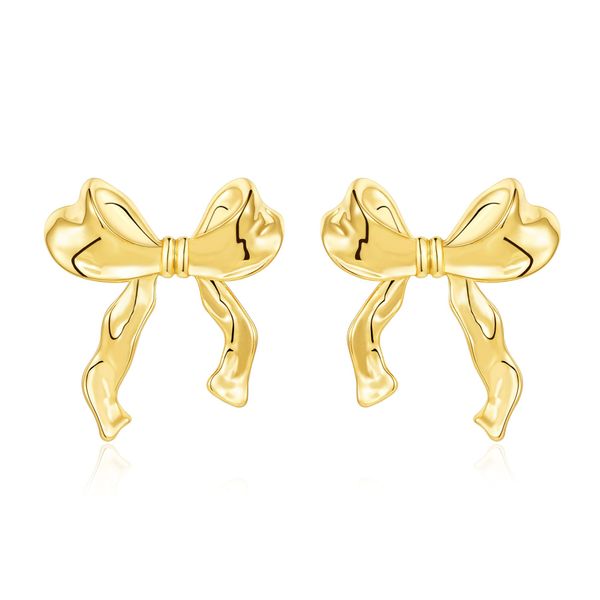 Rajputana Gold Bow Schleifen Ohrringe Ohrstecker für Damen, Women Bow Ribbon Stud Earrings Trendy Jewelry, Golden Schleife Schmuck Frauen