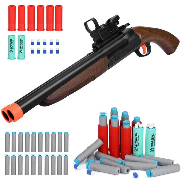 QJMDM Toy Shotgun Bullet Educational Model Shooting Games for 8+ Boys, Double Barrel Toy Gun Soft Bullet Shell Ejection, Wood Colored Foam Dart Blasters