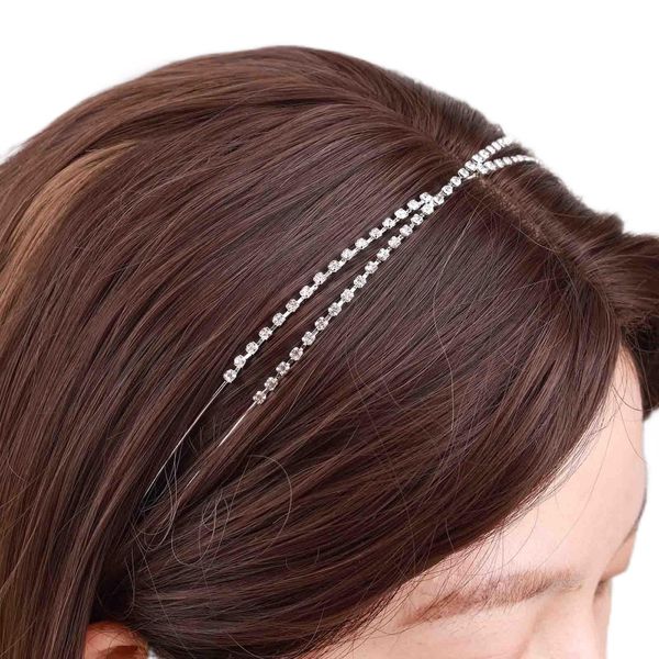 YienDoo CZ Crystal Wedding Headband Sparkling Bridal Headband Silver Double Cross Band Bridal Headpieces Crystal Crown Tiara Rhinestones Hair Hoop Wedding Headdress for Women Girls