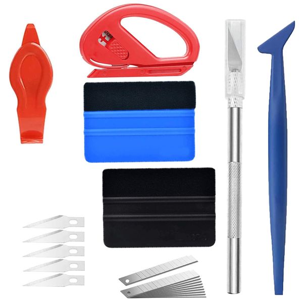 22 Piece Vinyl Film Tool Set, Window Film Installation Tool, Film Scraper, Car Tools, Felt Scraper, Stiff Scraper, Film Cutting Tool Car Tools for Car Wrapping and Wallpaper Installation