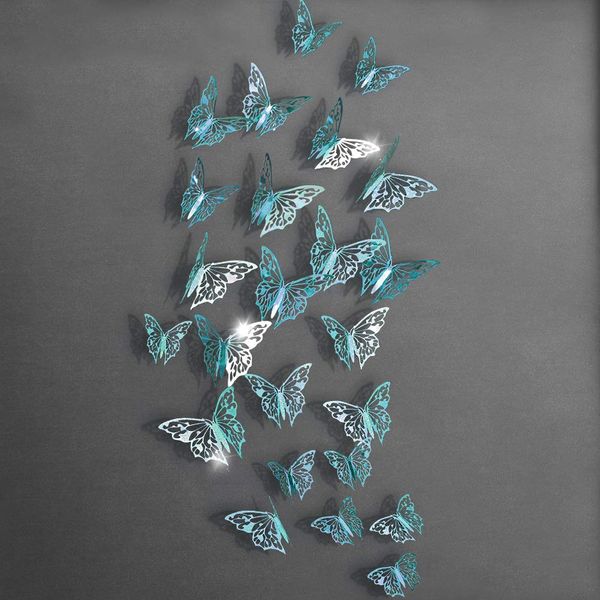 3D Teal Blue Butterfly Wall Decal Emerald Removable Mural Sticker for Living Room Girls Bedroom Home Wedding Engagement Baby Shower Birthday Party Decor Nursery Butterflies Decoration (Teal Blue D)