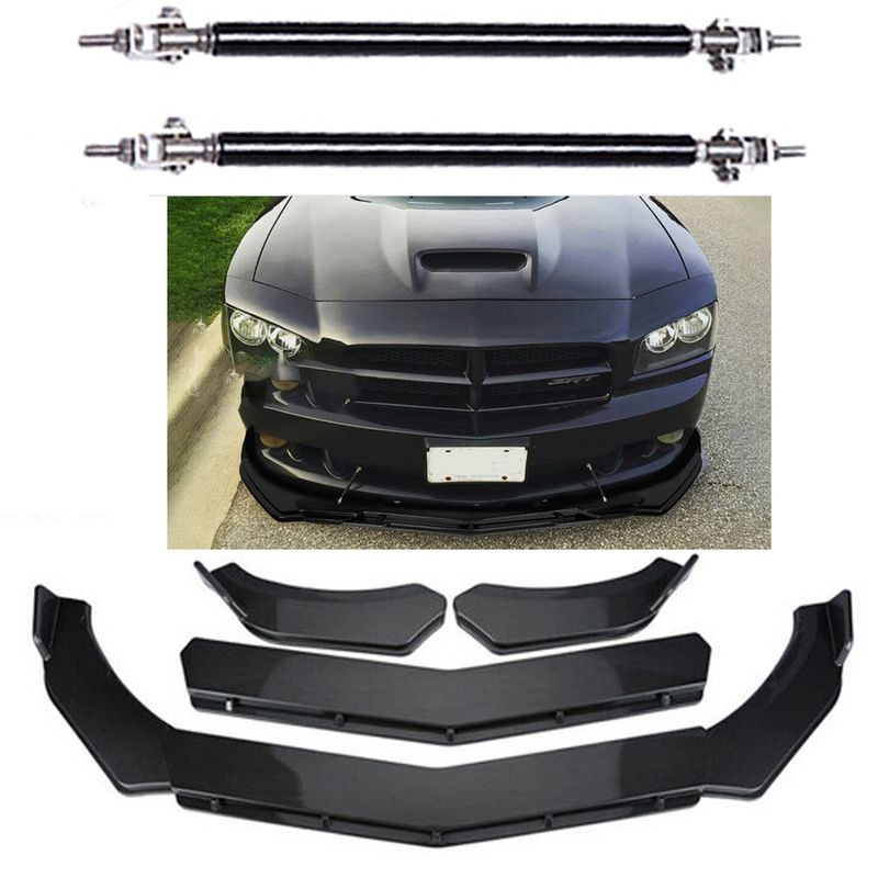 Carbon Front Bumper Lip Spoiler Body Kit + Strut Rods For Dodge Charger ...