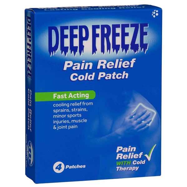 Deep Freeze Pain Relief Patch, Pack of 4, Fast-Acting Relief, Ideal for Sprains, Strains, Minor Sports Injuries & Sore Muscles, Cold Therapy, Formulated to Reduce Inflammation, Freezes Affected Area