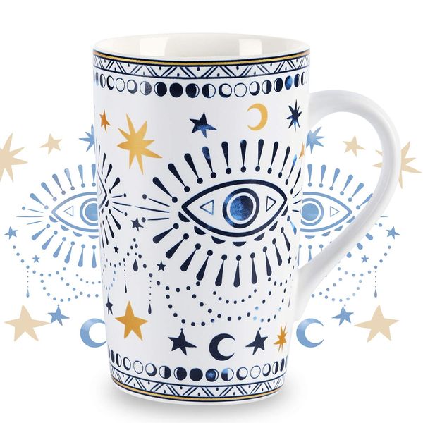 NymphFable Ceramic Coffee Mug 18oz Boho Eyes Coffee Cups with Handle Personalized Baking Pattern Tea Cup Large