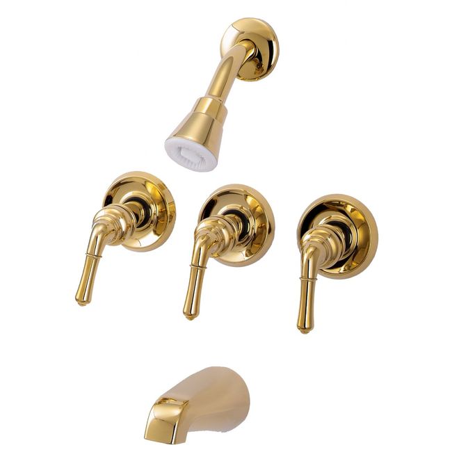 8" Three-handle Tub and Shower Faucets, Polish Brass, Plumb USA 34532