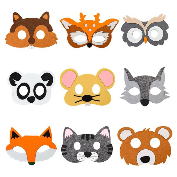 Animal Masks, MYLERCT 9 Pieces Felt Animal Mask, Reusable, Animals Card Masks, for Party Favors, Wild Animal Jungle Theme Birthday Party, Pretend Play Accessories