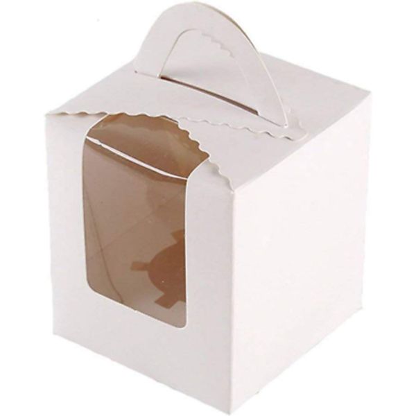 25 Pcs Single White Cupcakes Containers Gift Boxes with Window Inserts Handle fo