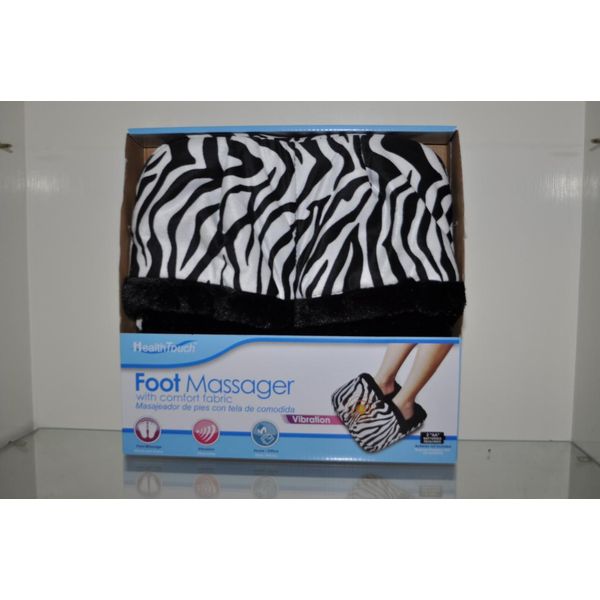 HEALTH TOUCH Foot Massager with Vibration Zebra Print Plush Comfort Fabric-NIB