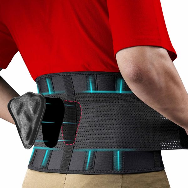 FEATOL Back Brace for Lower Back Pain Relief, Back Support Belt for Heavy Work Lifting, Back Pain, Sciatica, Scoliosis, Herniated Disc Lumber Support Back Brace with Removable Ergonomically Designed 3D Silicone Lumbar Pad for Men & Women Plus Size (Waist 