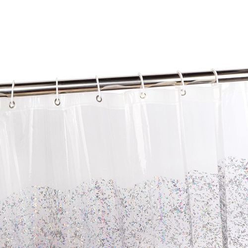 Riyidecor Holographic 3D PEVA Thin Shower Curtain Liner 72Wx72H Inch Glitter Flower Clear Plastic Bathroom Shower Curtain Premium Iridescent Transparent Bathroom Decor Waterproof 12 Pack Hooks