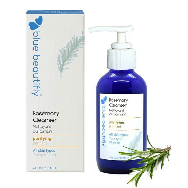 Blue Beautifly Rosemary Cleanser | Clarifies Pores, Removes Dirt, Pollutants, & Makeup | No Sulfates, SLS, PEGs, Toxins, or Synthetics | Plant-based, Hypoallergenic, Dermatologically Tested | 4 fl oz