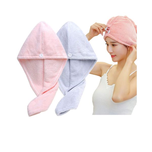 Hair Drying Towel, Dry Cap, Set of 2, Quick Drying, For Long Hair, Lightweight, Shower Cap, Strong Absorbent, After Bath, Towel Cap, Fluffy Hair Turban, Hair Cap, Bath Supplies, Pink + Light Blue