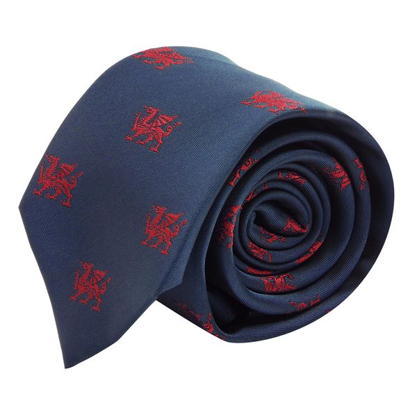 King & Priory Navy Blue Embroidered Welsh Dragon Tie