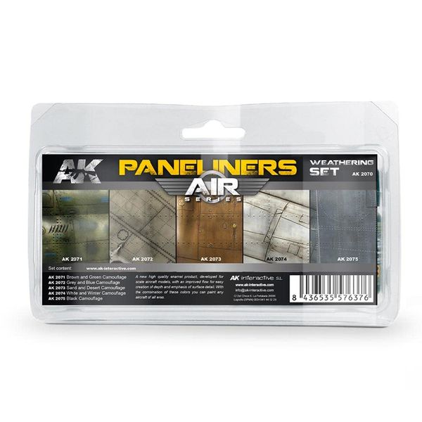 Air Series: Panel Liners Weathering Combo Enamel Paint Set (5 Colours) 35ml Bottle AK Interactive