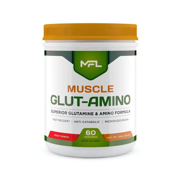 MFL Muscle Glut-Amino | Glutamine Complex | Amino Complex | 0 Sugar | Sweetened with Stevia | All-Natural | 60 Servings (Fruit Punch)