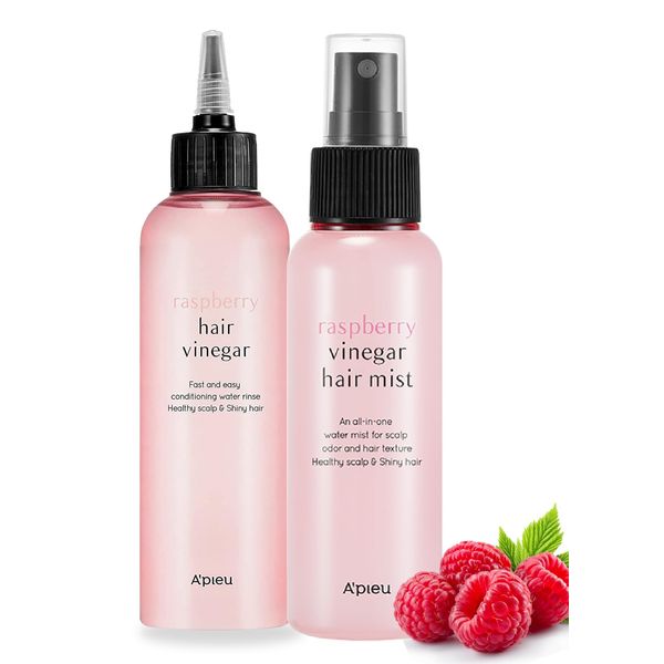 A’PIEU Raspberry Vinegar Hair Care Bundle - Hair Vinegar Rinse 6.76 Fl oz & Hair Mist 3.55 fl oz | Scalp Treatment, pH Balance, Frizz Control | Clarifying, Nourishing, Refreshing