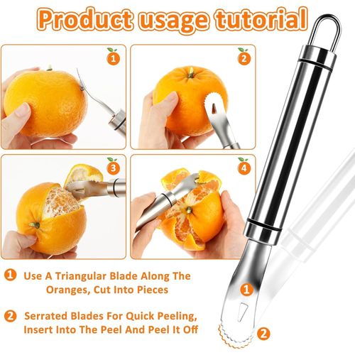 2PCS Stainless Steel Orange Peeler Tool, Citrus Peeler Tool, Grapefruit Peeler，Easy to Peel, with Triangular-Blade & Zigzag-Shovel Orange Peeler Gadget