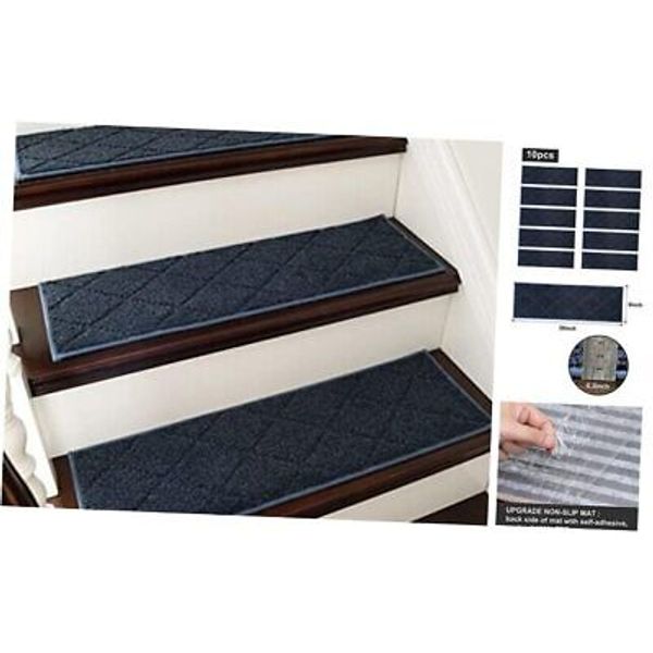 Edging Stair Treads Non-Slip Carpet Mat 28inX9in Indoor Stair 10pc Navy