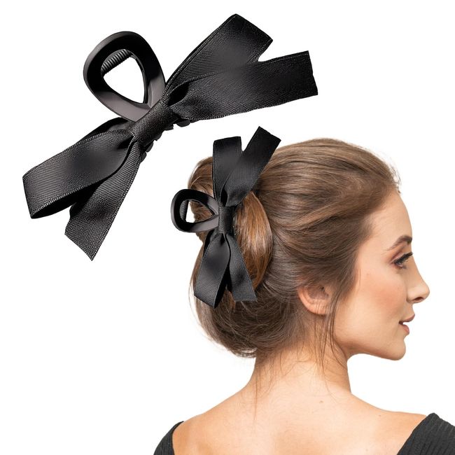 Hair Black Bow Claw Clips for Women Girls Big Bow-knot HairClips Ribbon Barrettes for Thick Curly Long Thin Hair Nonslip Hair Claws for Birthday Party Wedding Christmas Thanksgiving Hair Accessories