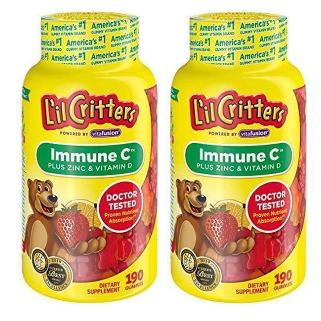 Lil Critters Kids Immune C Vitamins C, D3 & Zinc for Immune 190 Count (2 Pack)