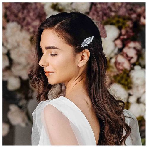 Iaceble Bohemia Rhinestone Hair Clips Barrette Crystal Leaf Hairclip Hairpin Silver Leaf Side Clips Barrette Shining Leave Head Clip Hairpin Bridal CZ Head Clip Hair Accessories for Women and Girls