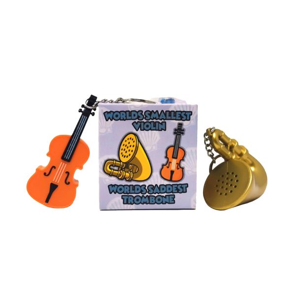 MunnyGrubbers - Original World's Smallest Violin & World's Saddest Trombone Toy Keychain with Playable Sad Sound - Mini Tiny Violin Keychain with Sound - Sad Trombone - Funny Meme - (WSV-V1-1P-WT)