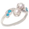 Solid Sterling Silver Natural Turquoise & Pearl Ladies Band Ring - Size Z