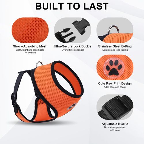 BINGPET No Pull Dog Harness, Soft Mesh Breathable All Weather Vest, Safety Protection Design, Durable Adjustable Step-in Easy Walk Dog Harness for Large Dogs (Orange, L)