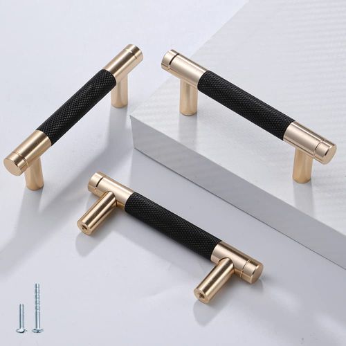 Ntresbonne 12 Pack 3 Inch 76 mm Barrel Cabinet Pulls Gold and Black Cupboard Aluminum Handles Drawer Pull Cabinet Handles