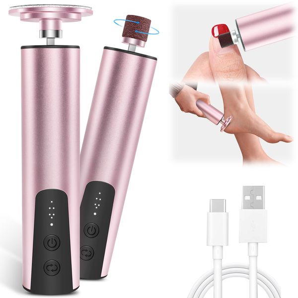 Electric Foot Callus Remover (6 Speed Adjustable), 2 in 1 Electric Foot File Nail grinder, Rechargeable Foot Sander Pedicure Tools for Feet Dead Skin with Sandpaper Disk and Nail Drill Bits, Rose Gold