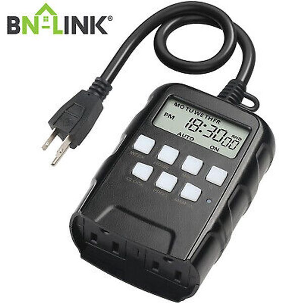 BN-LINK 7 Day Outdoor Heavy Duty Digital Programmable Timer Dual Outlet 125V AC