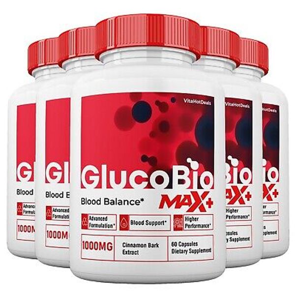 GlucoBio Max + Blood Support Capsules, 2X Higher Strength, GlucoBio Max (5 Pack)