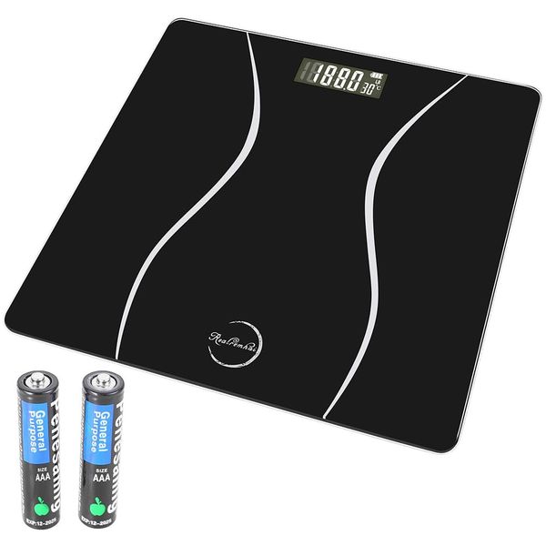 Premium Black Digital Scale for Body Weight, Accurate, Sleek, and Durable for...
