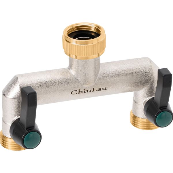 ChiuLau Brass Hose Splitter, 3/4 Inch 2 Way Tap Splitter Hose Manifold,Hose Splitter Connector with 2 Individual Valve and Extended Handle, Hose Pipe Tap Splitter can Mounting Two Timer