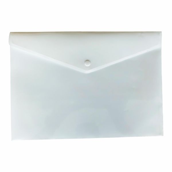 A4 Document Stud Wallet Carry Popper Folder A4 Plastic Wallet File Document Holder Poly Envelope File with Button Closure Colour Document for Home & Offices (Single Pocket, White)