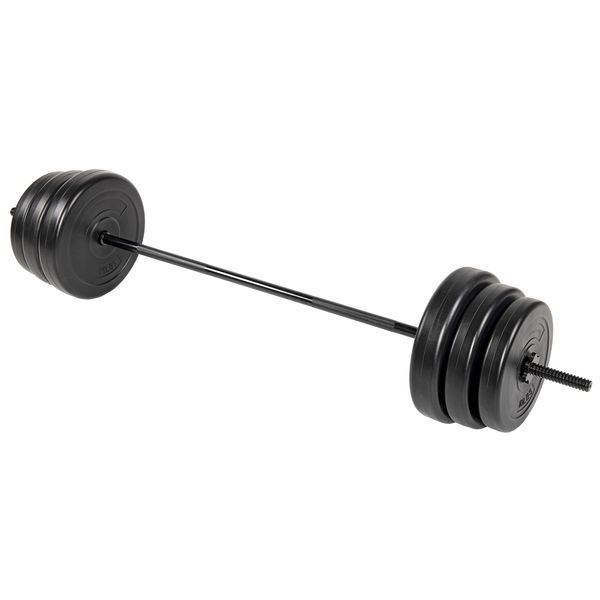 Signature Fitness 100-Pound Weight Plate Set With 2x 10LB, 15LB, and 25LB Plates and Standard Barbell, Black/Red, 100LBS Plates with Bar