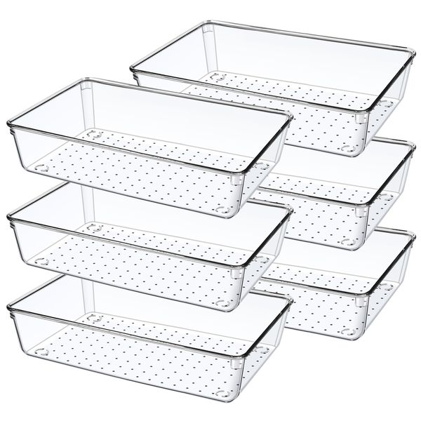 6 Stücke Klar Schubladen Organizer, Orgenizerboxen Schminktisch Sortierbox Schubladen Ordnungssystem, Make Up Badezimmer Drawer Organizer, für Küchen, Kosmetik, Schreibtisch, Büro, Bad Schublade