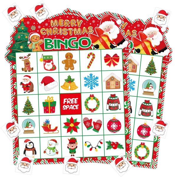 TENDFINE 24 Players Christmas Bingo Cards Christmas Party Bingo Winter Classroom Party Bingo Xmas Craft Activity for Christmas Classroom Family Activity