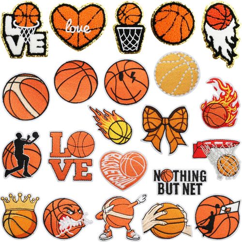 VVZOWW 22PCS Sports-Themed Embroidery Patch Set Featuring Cute Basketball Designs, Perfect for Kids' Clothes Decoration A Great Choice for Sports Lovers to Personalize Items